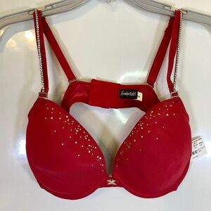 Fredericks of Hollywood Red Rhinestone Accent XTreme Push Up Bra 38B Inserts NWT